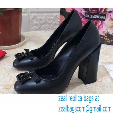 Dolce & Gabbana Block Heel 10.5cm Leather Sicily Pumps Black 2021